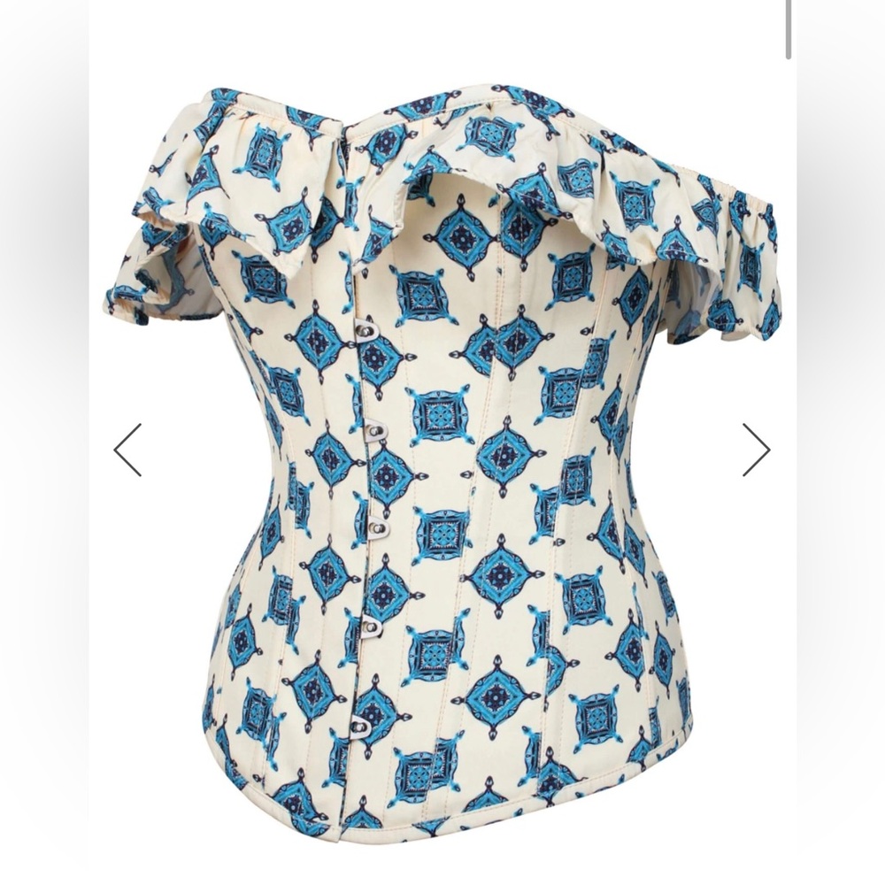 Corset story blue and ivory medallion